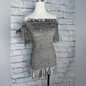 Petersyn revolve benson silver smocked mini dress new size small